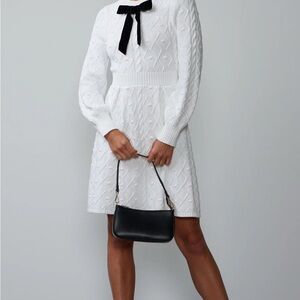 New York & Co White Dress with Black Bow NWOT